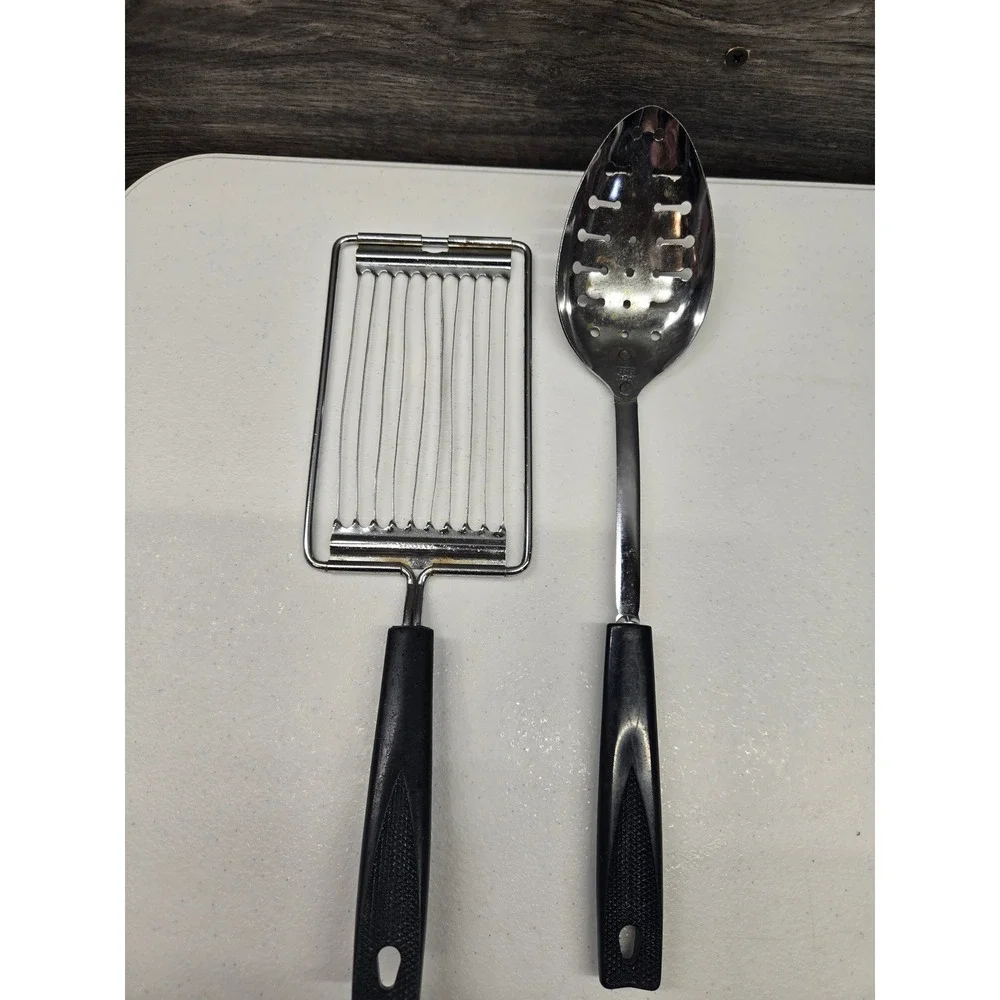 Vintage Ekco Kitchen Utensil Set Chromium Plated USA Cheese Slicer Slotted Spoon